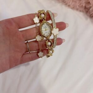 Vintage pearl watch and bracelet set